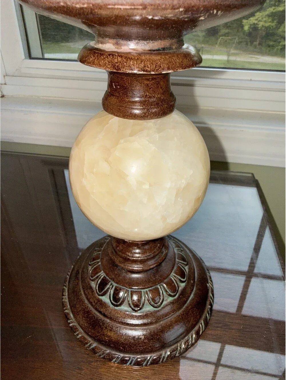 Vintage Pillar Candle Holder - Alabaster Marble Accent, MCM decor